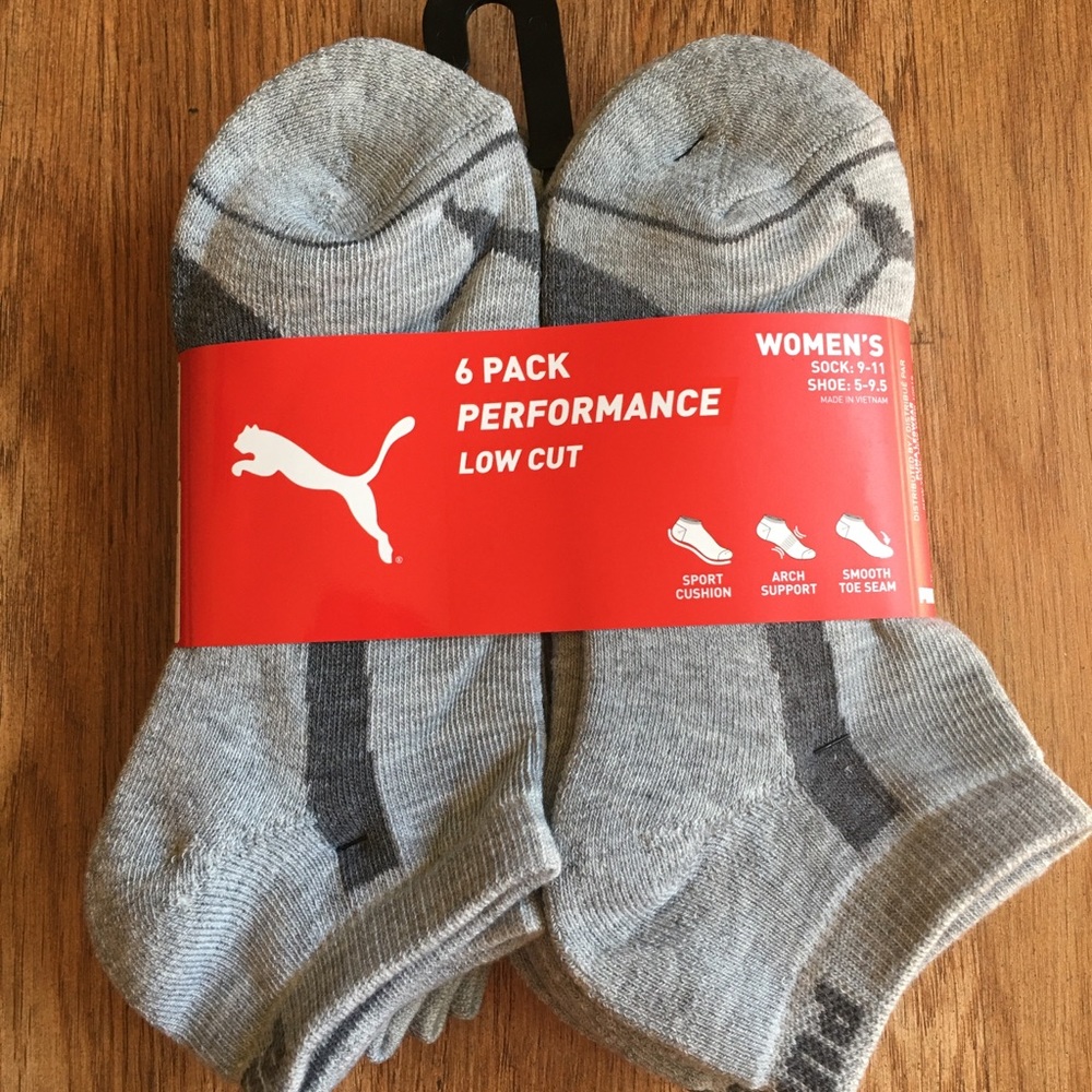 Puma Women's Low Cut Performance Socks Gray 6 Pack Size 9-11